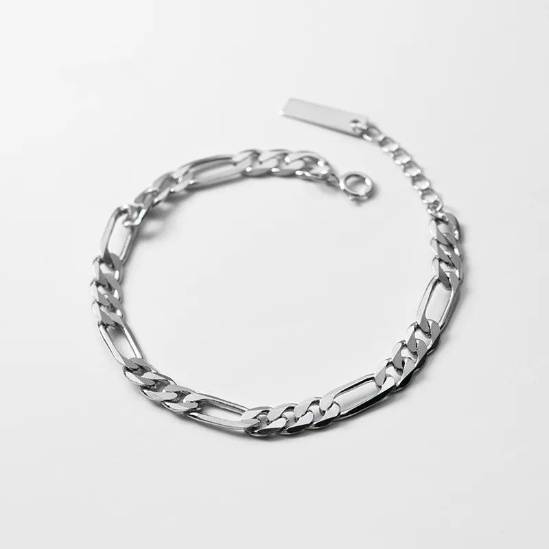 925 Silver Charm Cuban Link Chain Bracelet Bangle Hip Hop Gothic Jewelry