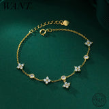 925 Silver Four Leaf Flower Bracelet Romantic Floral Jewelry Gift