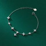 925 Silver Four Leaf Flower Bracelet Romantic Floral Jewelry Gift