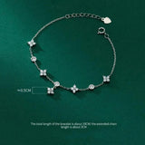 925 Silver Four Leaf Flower Bracelet Romantic Floral Jewelry Gift
