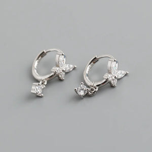 925 Silver Zircon Bow Drop Earrings Romantic Charm Wedding Jewelry