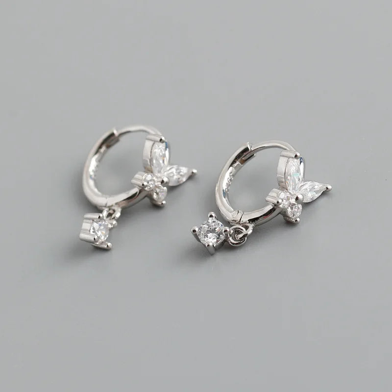925 Silver Zircon Bow Drop Earrings Romantic Charm Wedding Jewelry