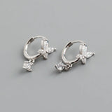 925 Silver Zircon Bow Drop Earrings Romantic Charm Wedding Jewelry