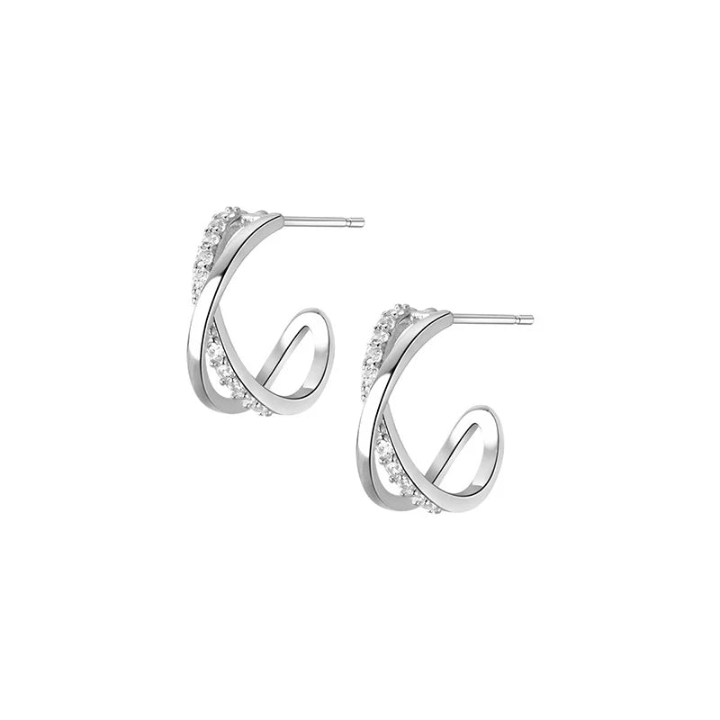 925 Silver Cross Zircon Stud Earrings for Women Punk Party Golden Jewelry