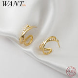 925 Silver Cross Zircon Stud Earrings for Women Punk Party Golden Jewelry