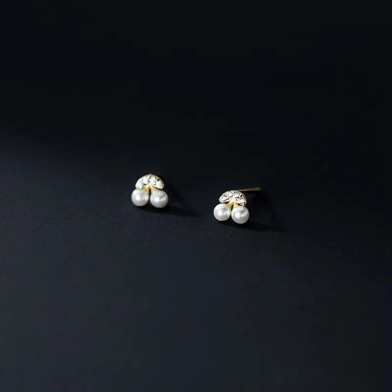 925 Silver Cherry CZ Zircon Stud Earrings Children Piercing Party Jewelry