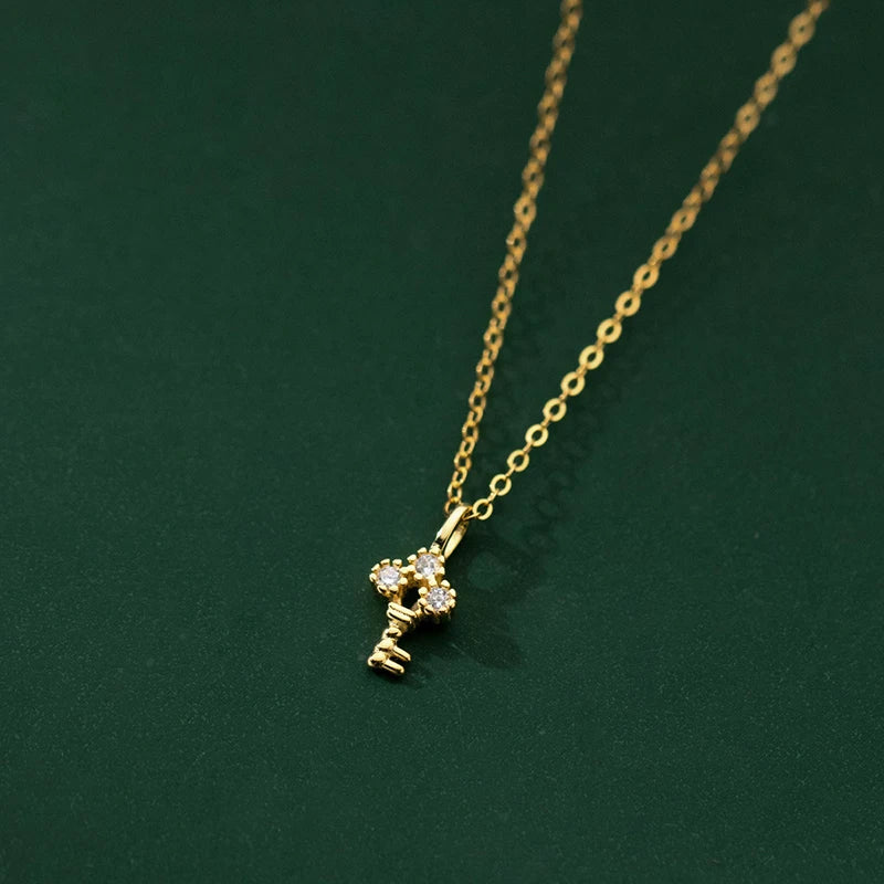 925 Sterling Silver Key Pendant Necklace for Women Choker Party Jewelry