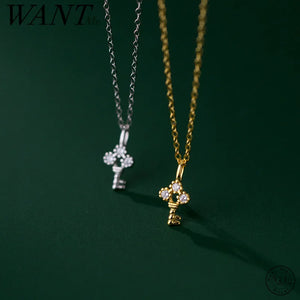 925 Sterling Silver Key Pendant Necklace for Women Choker Party Jewelry