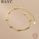 925 Silver Double Anklet Women Beach Round Bead Gothic Chain