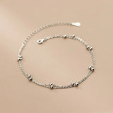 925 Silver Double Anklet Women Beach Round Bead Gothic Chain