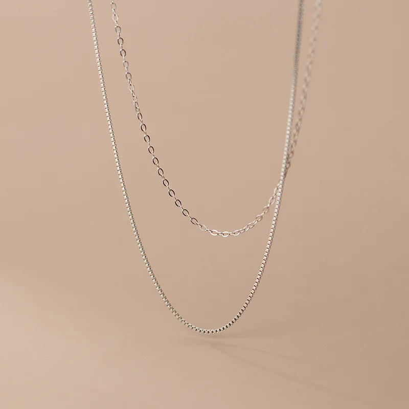 925 Silver Double Box Cuban Link Chain Necklace for Women