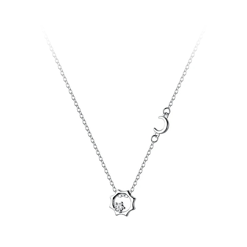 Sterling Silver Sun Moon Pendant Necklace with Zircon