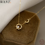 Sterling Silver Sun Moon Pendant Necklace with Zircon