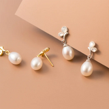 925 Silver Pearl Butterfly Pendant Earrings Romantic Wedding Jewelry