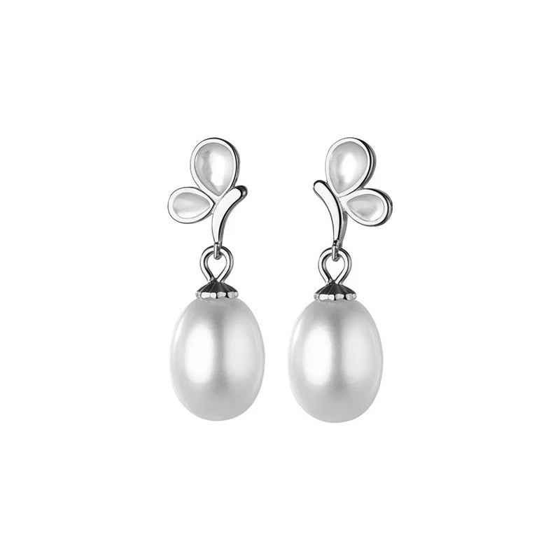925 Silver Pearl Butterfly Pendant Earrings Romantic Wedding Jewelry