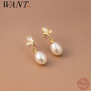 925 Silver Pearl Butterfly Pendant Earrings Romantic Wedding Jewelry