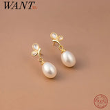 925 Silver Pearl Butterfly Pendant Earrings Romantic Wedding Jewelry