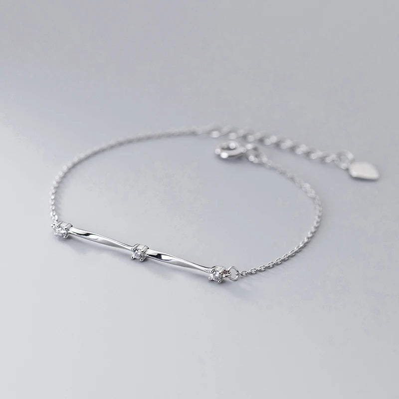 925 Silver Twist Charm Chain Bracelet Pave Zircon Bangle Wave Jewelry