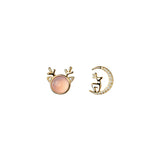 925 Silver Christmas Deer Moon Stud Earrings for Women Halloween Party Jewelry