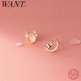 925 Silver Christmas Deer Moon Stud Earrings for Women Halloween Party Jewelry