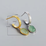 925 Silver Green Aventurine Pendant Stud Earrings for Women