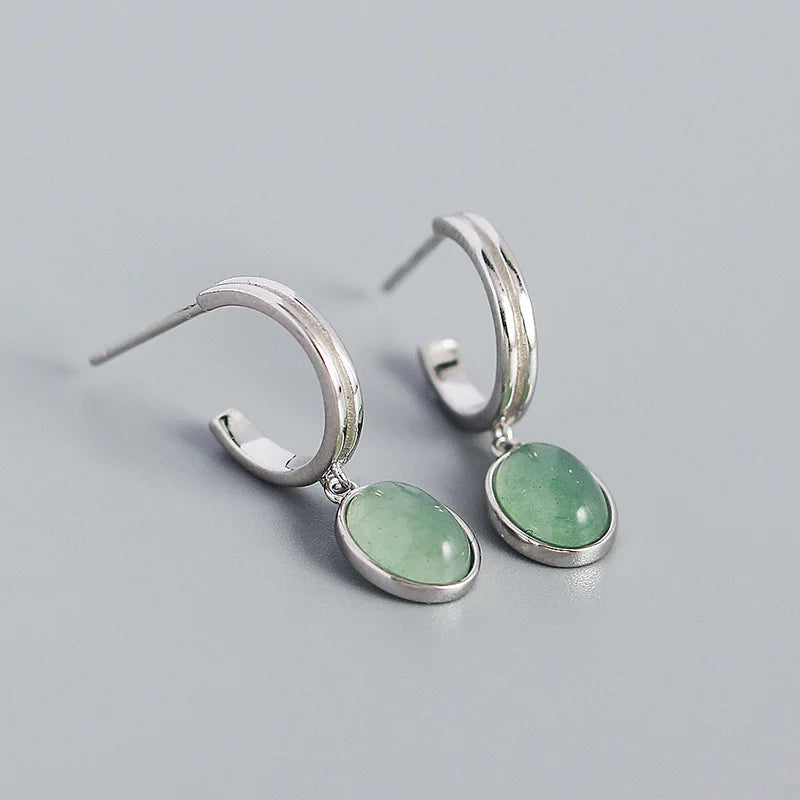 925 Silver Green Aventurine Pendant Stud Earrings for Women