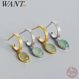 925 Silver Green Aventurine Pendant Stud Earrings for Women