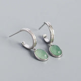 925 Silver Green Aventurine Pendant Stud Earrings for Women