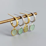 925 Silver Green Aventurine Pendant Stud Earrings for Women
