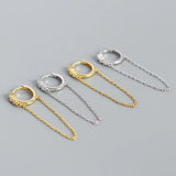 925 Silver Gothic Tassel Circle Stud Earrings Bohemian CZ Zircon