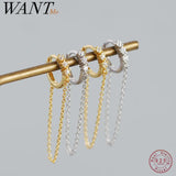 925 Silver Gothic Tassel Circle Stud Earrings Bohemian CZ Zircon