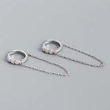 925 Silver Gothic Tassel Circle Stud Earrings Bohemian CZ Zircon