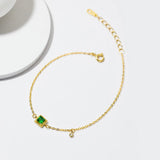 925 Silver Green Square Zircon Chain Bracelet Bangle Charms Jewelry Gift