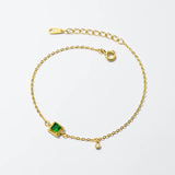 925 Silver Green Square Zircon Chain Bracelet Bangle Charms Jewelry Gift