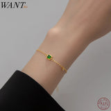 925 Silver Green Square Zircon Chain Bracelet Bangle Charms Jewelry Gift