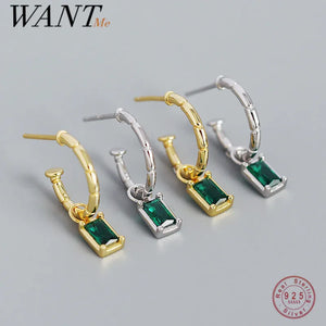 925 Silver Green Zircon Pendant Earrings for Women