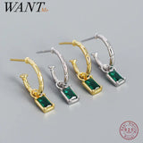 925 Silver Green Zircon Pendant Earrings for Women