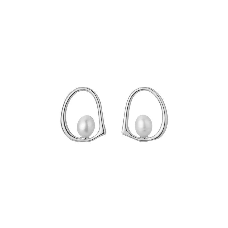 925 Silver Baroque Pearl Stud Earrings Women Party Jewelry