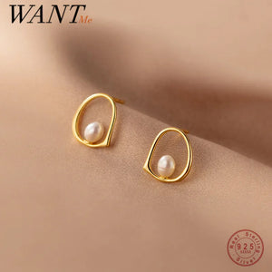 925 Silver Baroque Pearl Stud Earrings Women Party Jewelry