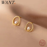 925 Silver Baroque Pearl Stud Earrings Women Party Jewelry