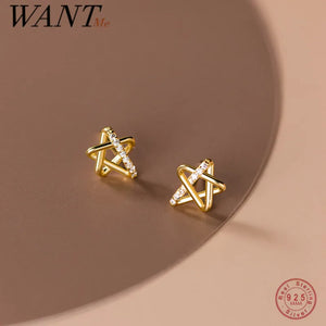 925 Silver Star Stud Earrings Women Line Jewelry