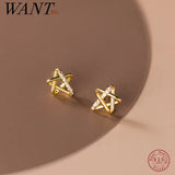 925 Silver Star Stud Earrings Women Line Jewelry