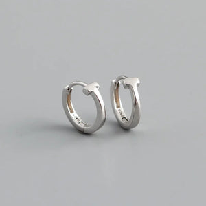 Sterling Silver Letter T Hugging Earrings Punk Rock Jewelry