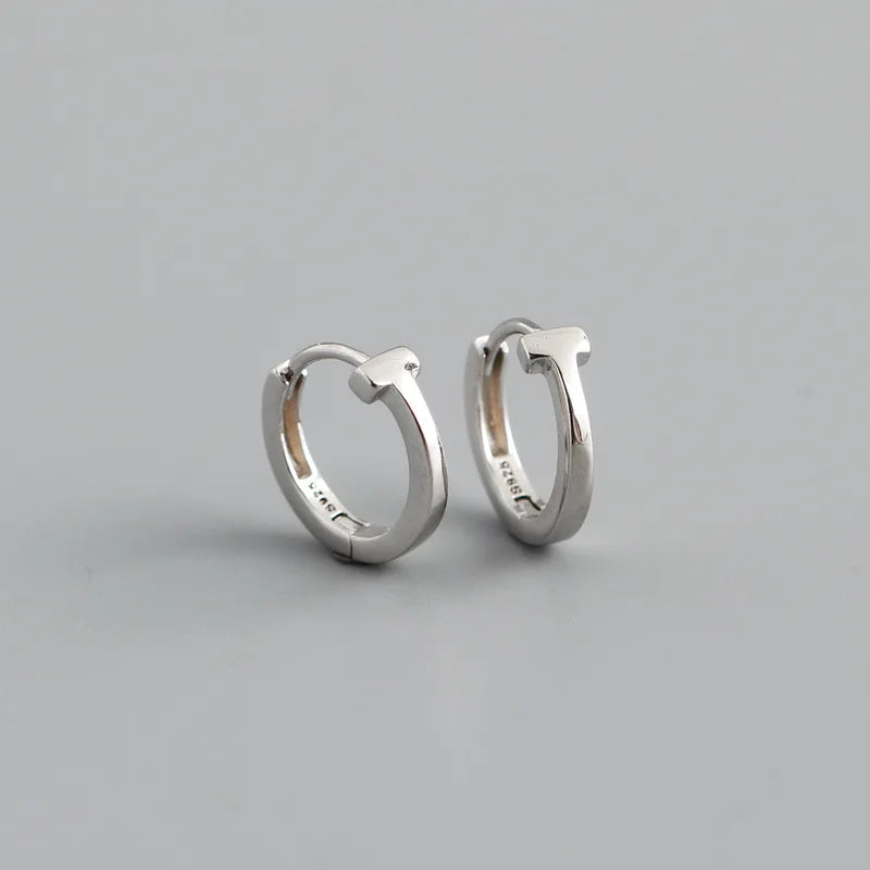 Sterling Silver Letter T Hugging Earrings Punk Rock Jewelry