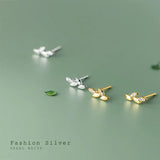 925 Silver Zircon Leaf Stud Earrings 18k Plated for Women