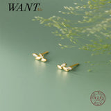 925 Silver Zircon Leaf Stud Earrings 18k Plated for Women