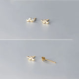 925 Silver Zircon Leaf Stud Earrings 18k Plated for Women