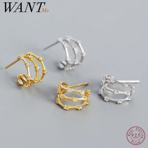 925 Silver Bamboo Zircon Stud Earrings for Women Bohemian Jewelry