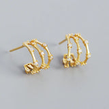 925 Silver Bamboo Zircon Stud Earrings for Women Bohemian Jewelry