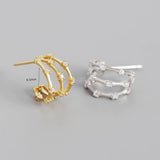 925 Silver Bamboo Zircon Stud Earrings for Women Bohemian Jewelry